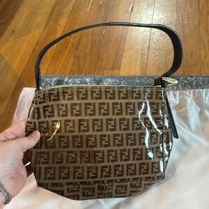 Vintage Fendi Brown Coated Canvas Pochette